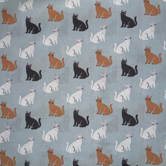 Black, Orange, White Cats on Blue Cotton Fabric by Quilter's Showcase - 1/2 YD - Picture 1 of 6
